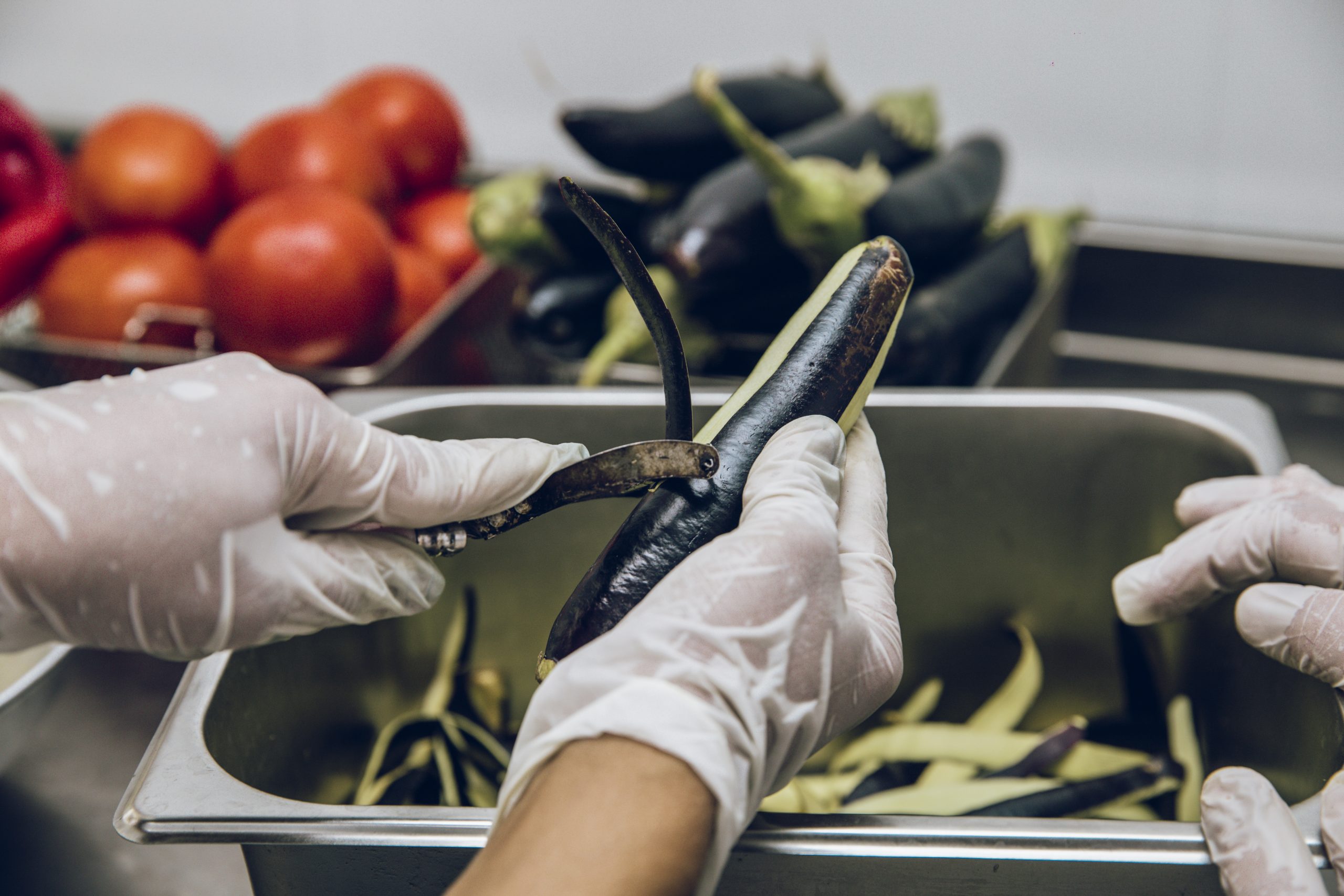 peeling black skin eggplants scaled